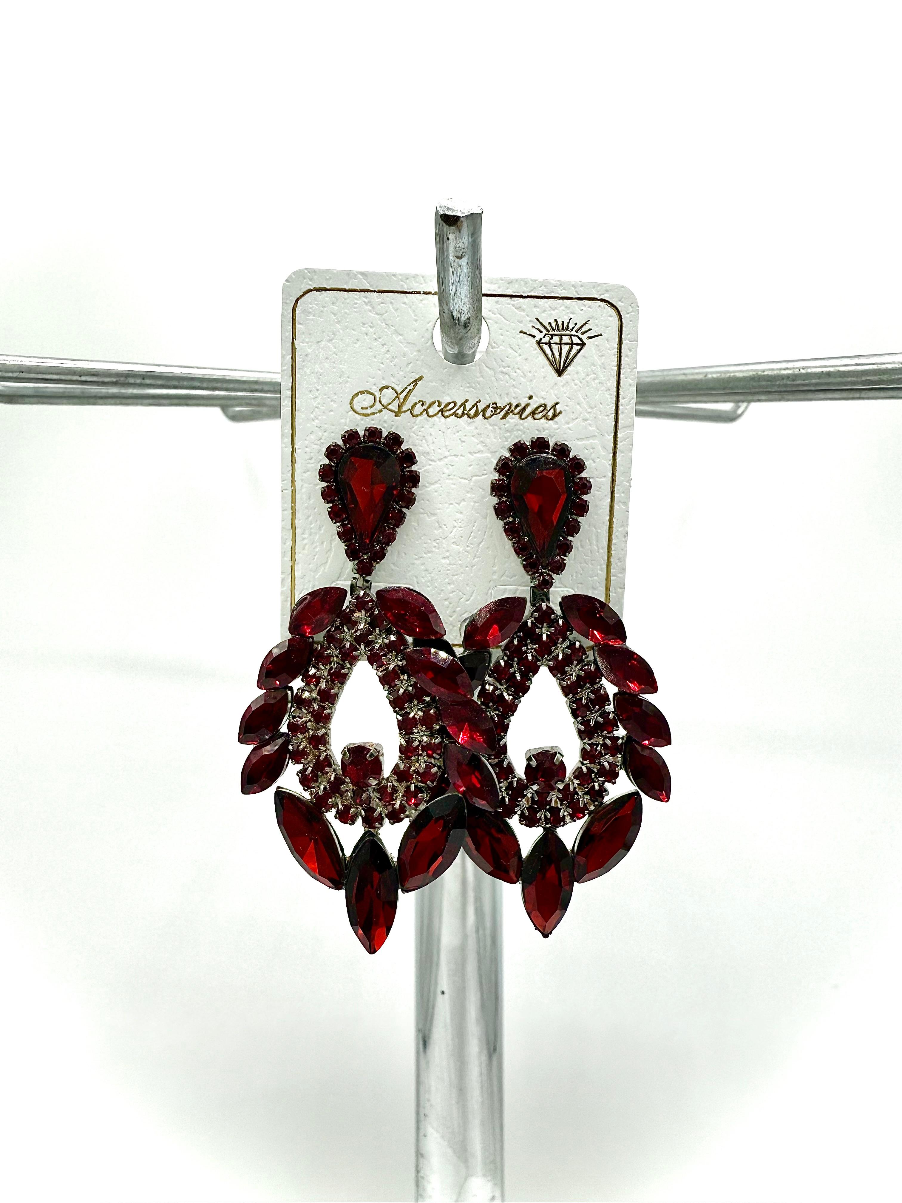 Crystal Stone Flower-Shaped Dangle Earrings - 2
