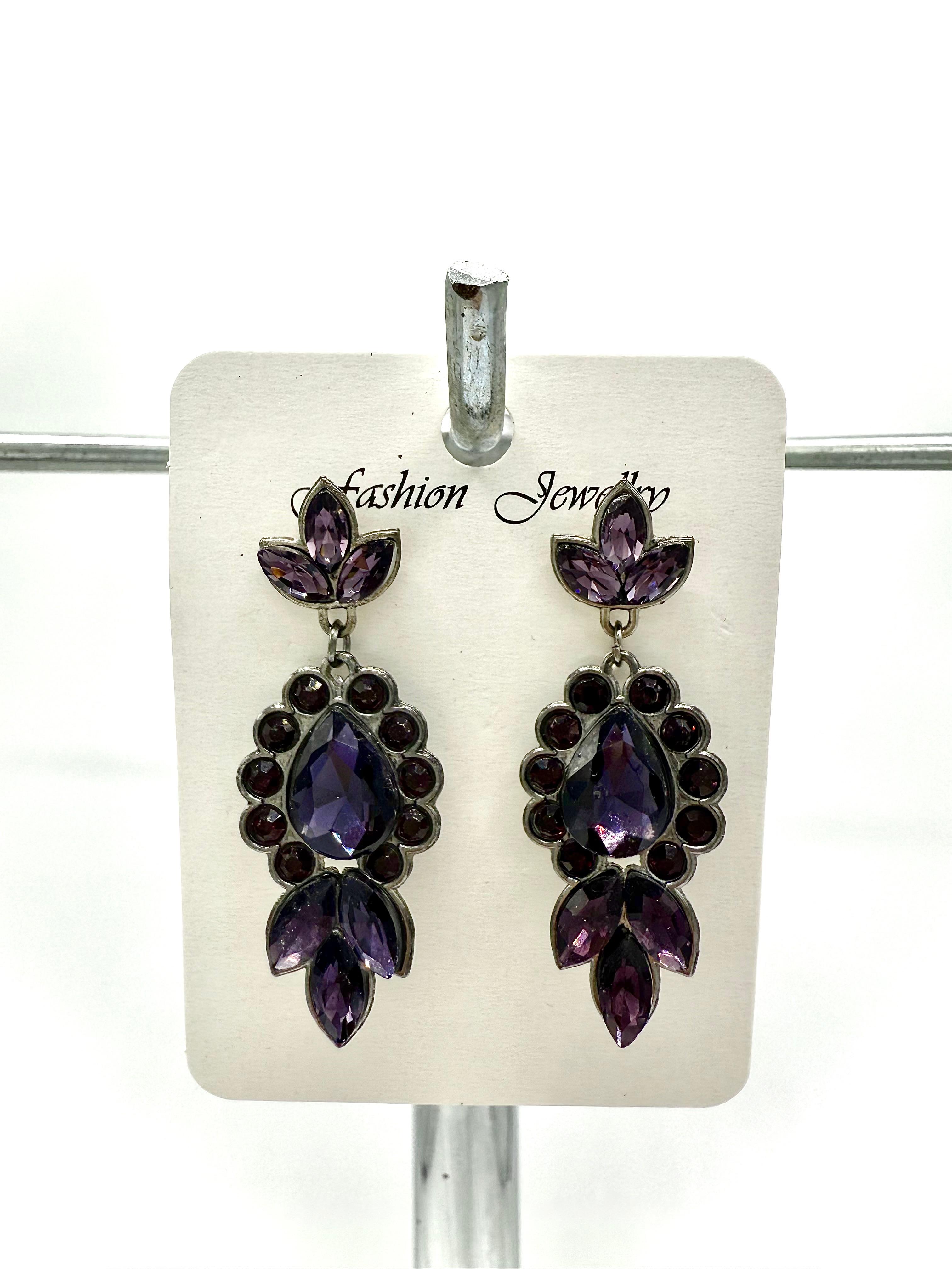 Crystal Stone Flower-Shaped Dangle Earrings - 4