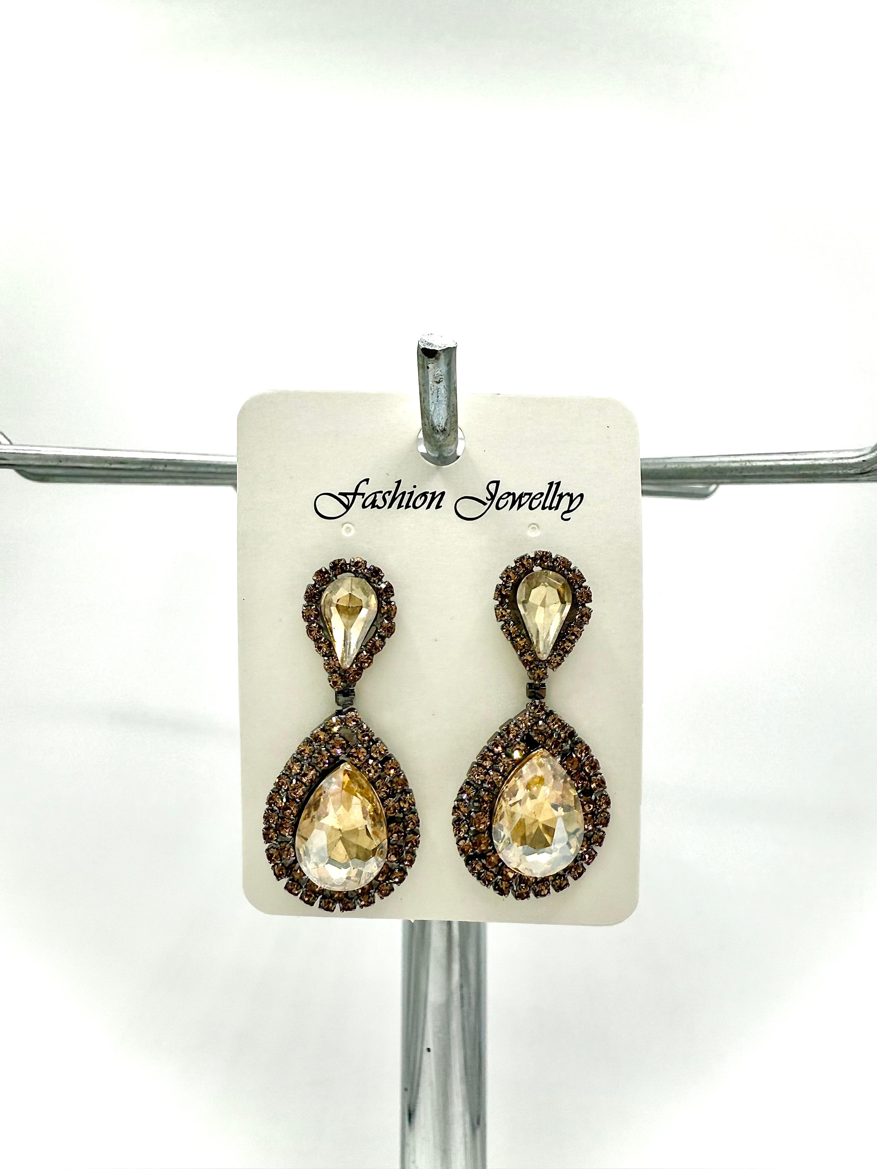 Double Layered Dangle Earrings with Teardrop Stones - 1