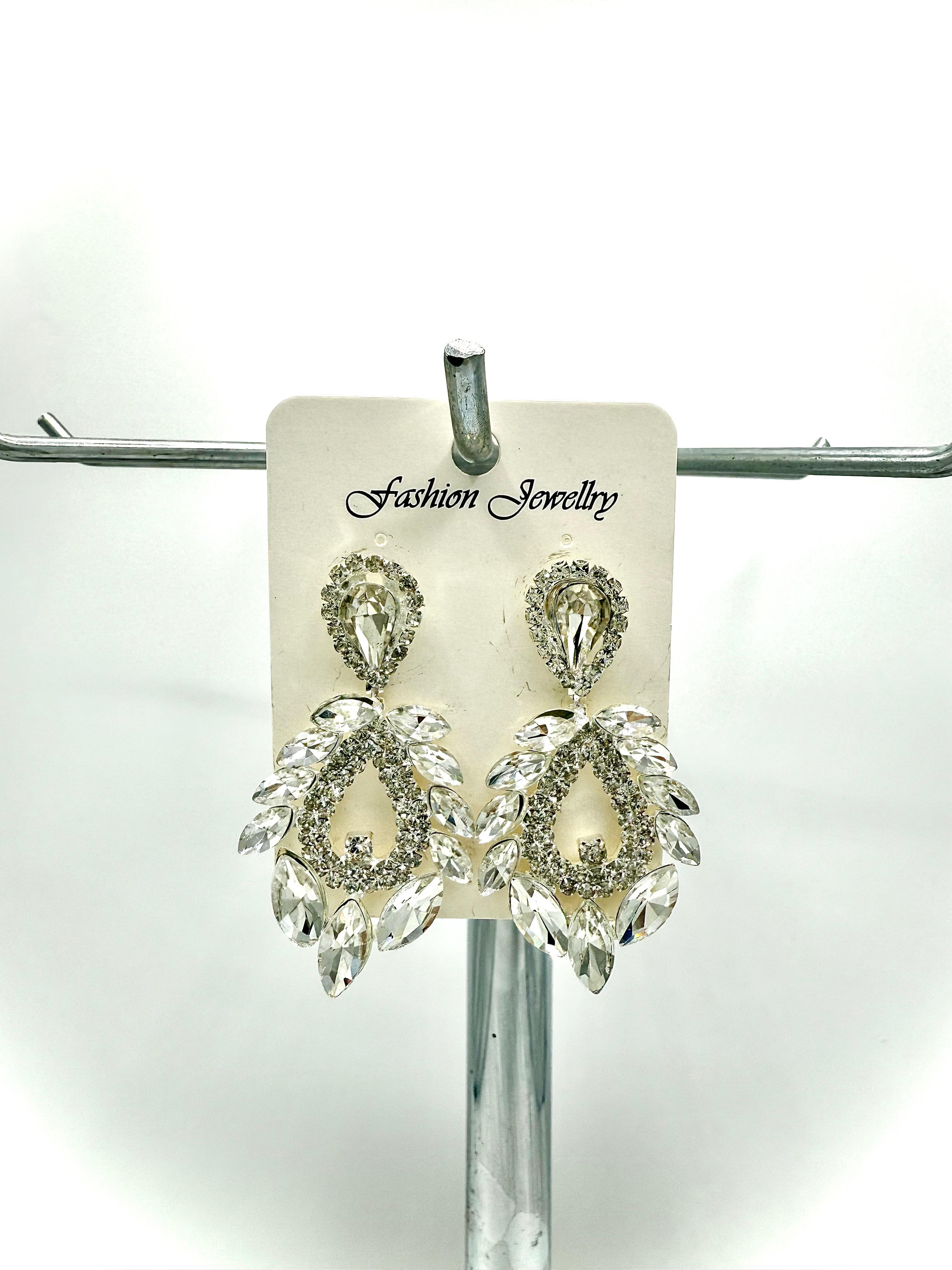 Double Layered Dangle Earrings with Teardrop Stones - 2